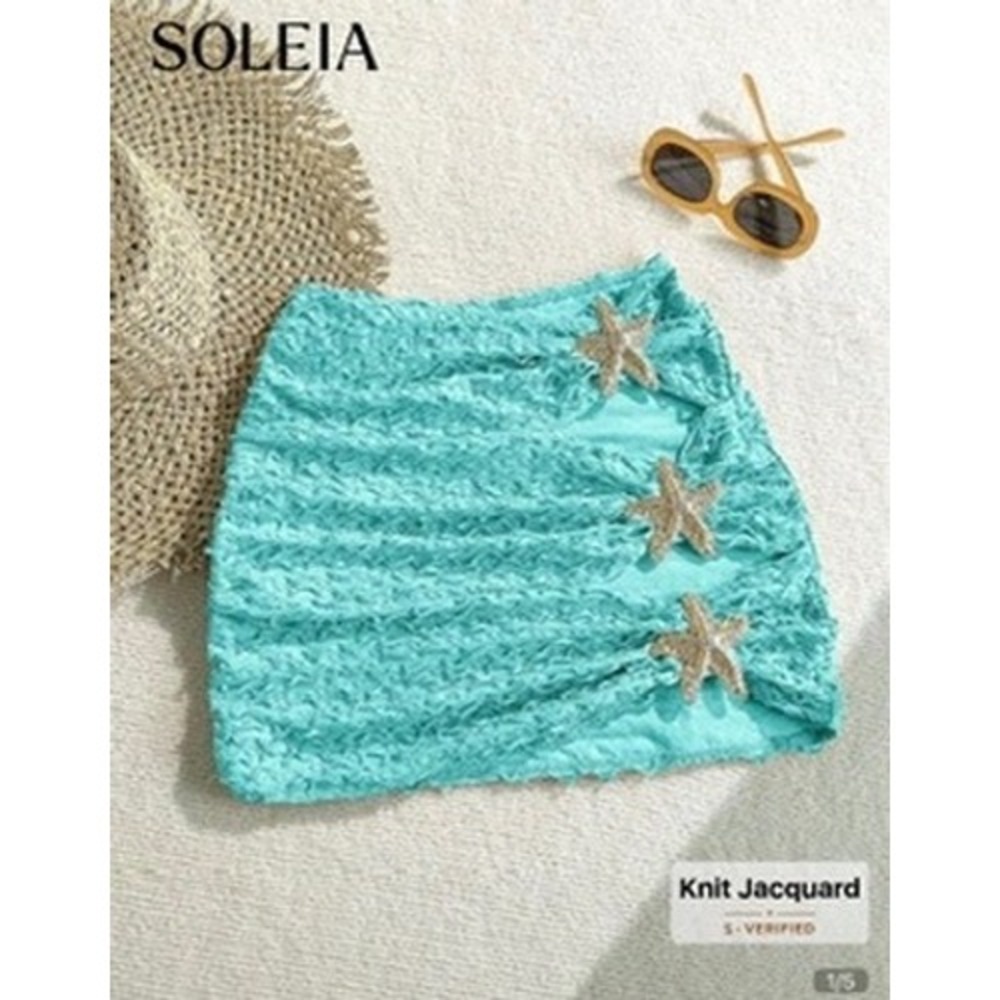 Soleia Mini Skirt S Turquoise Knit Jacquard Starfish Coverup‎ Coquette